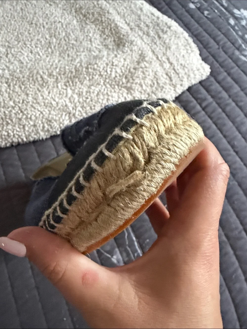 CHANEL Navy Canvas Espadrilles with Black Cap Toe and Stitched CC